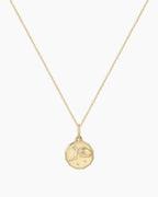 Diamond Zodiac Coin Charm Necklace || option::14K Solid Gold, Aquarius