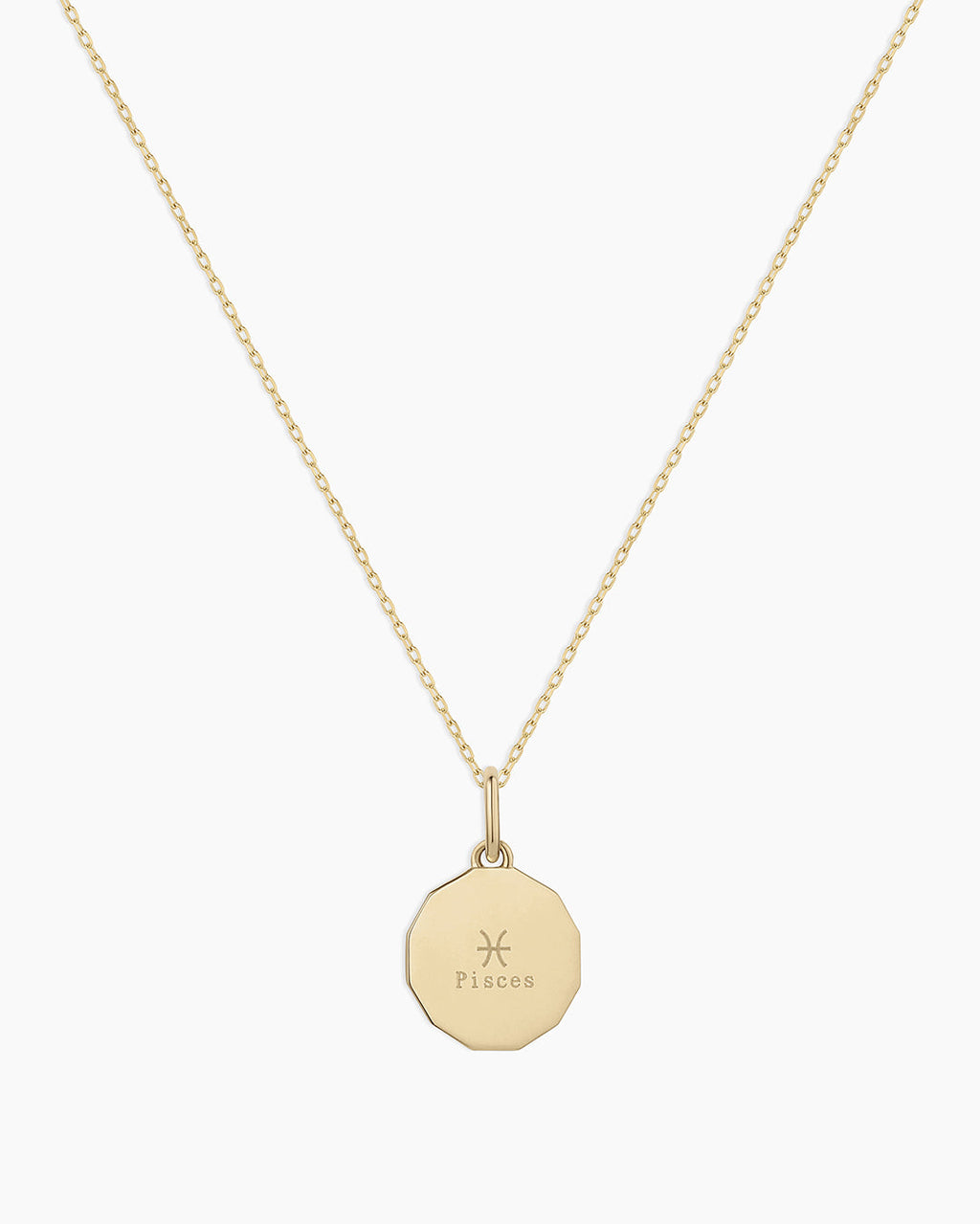 Diamond Zodiac Coin Charm Necklace || option::14K Solid Gold, Pisces