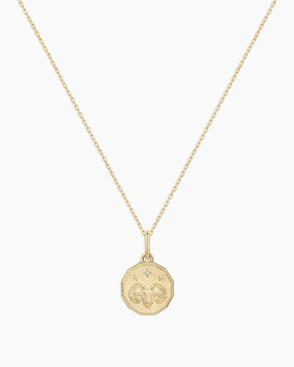 Diamond Zodiac Coin Charm Necklace || option::14K Solid Gold, Aries