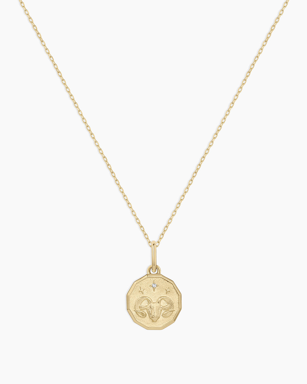 Diamond Zodiac Coin Charm Necklace || option::14K Solid Gold, Aries