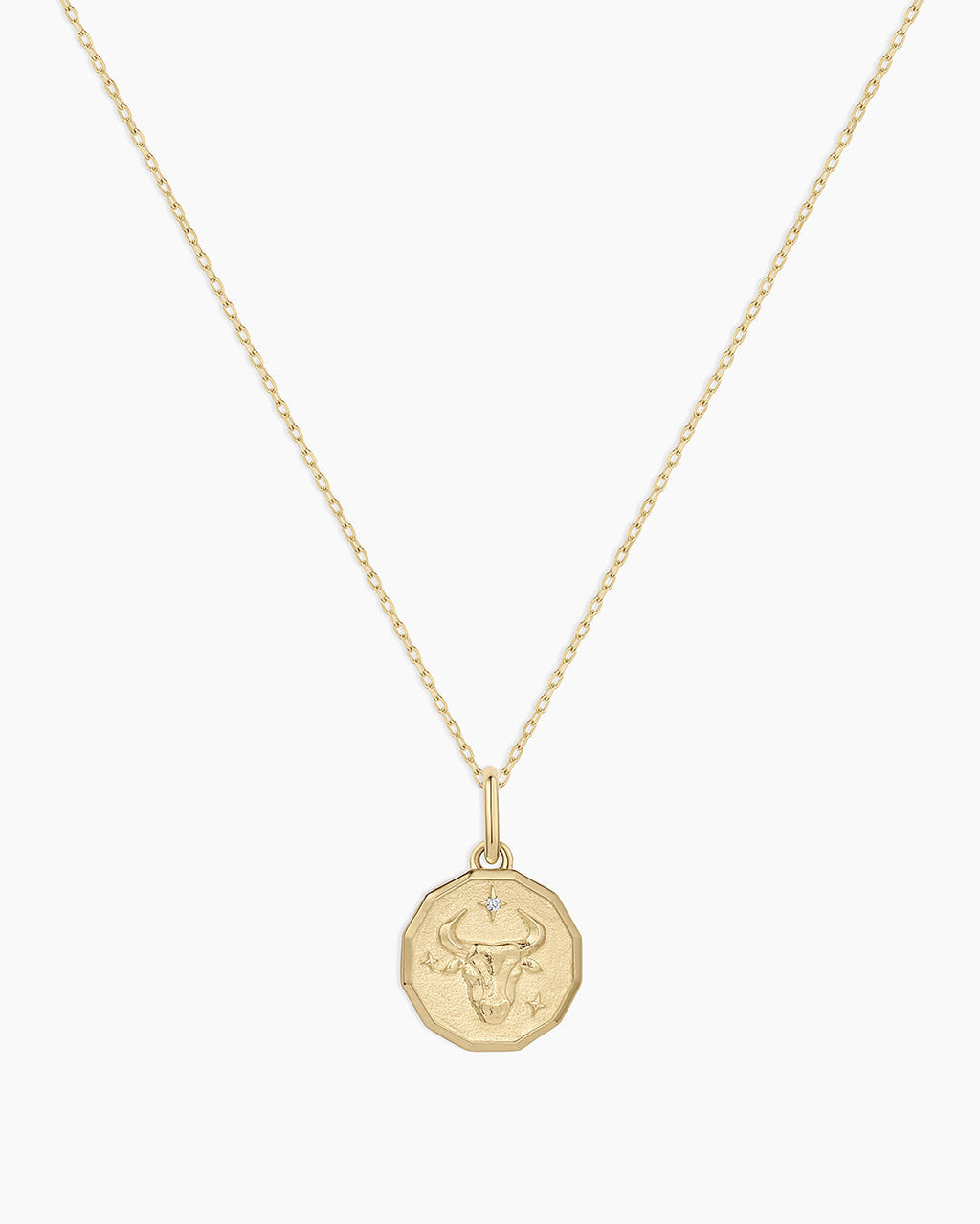 Diamond Zodiac Coin Charm Necklace || option::14K Solid Gold, Taurus