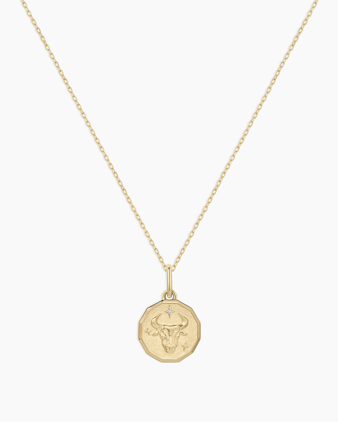 Diamond Zodiac Coin Charm Necklace || option::14K Solid Gold, Taurus