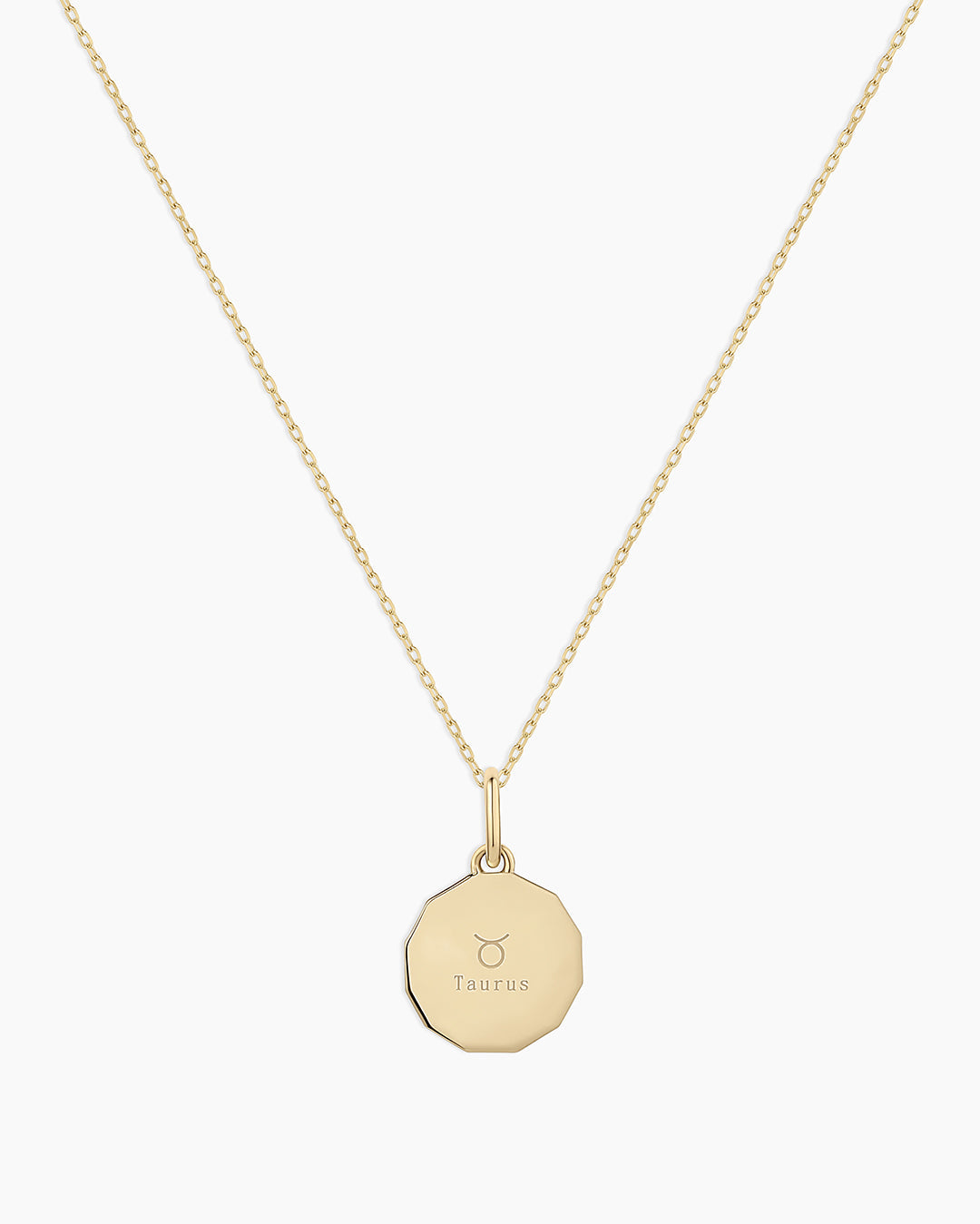 Diamond Zodiac Coin Charm Necklace || option::14K Solid Gold, Taurus
