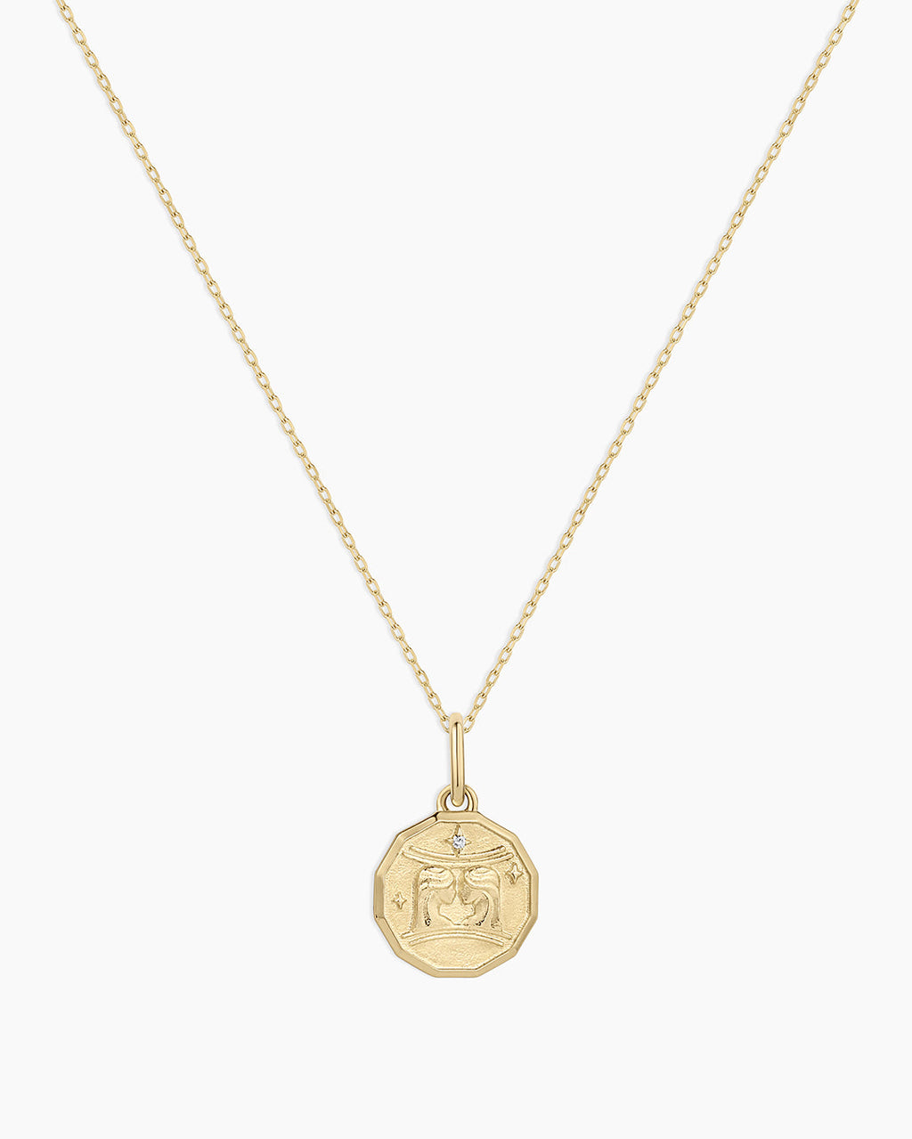 Diamond Zodiac Coin Charm Necklace || option::14K Solid Gold, Gemini