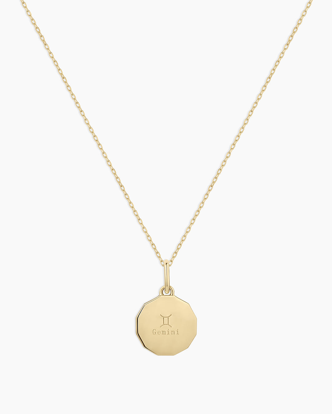 Diamond Zodiac Coin Charm Necklace || option::14K Solid Gold, Gemini