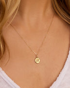 Diamond Zodiac Coin Charm Necklace || option::14K Solid Gold, Gemini
