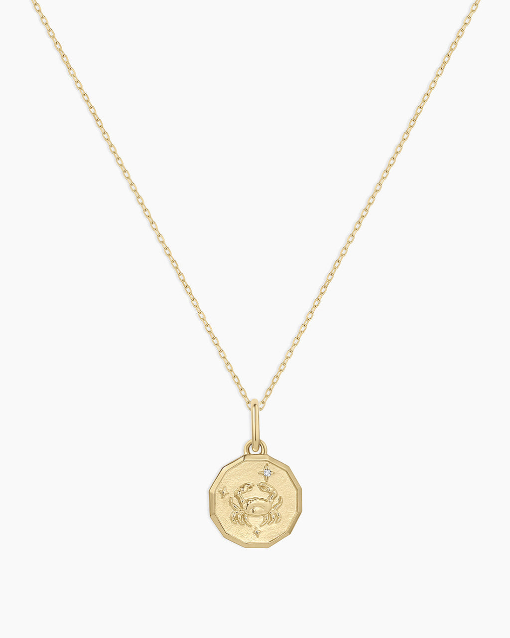 Diamond Zodiac Coin Charm Necklace || option::14K Solid Gold, Cancer