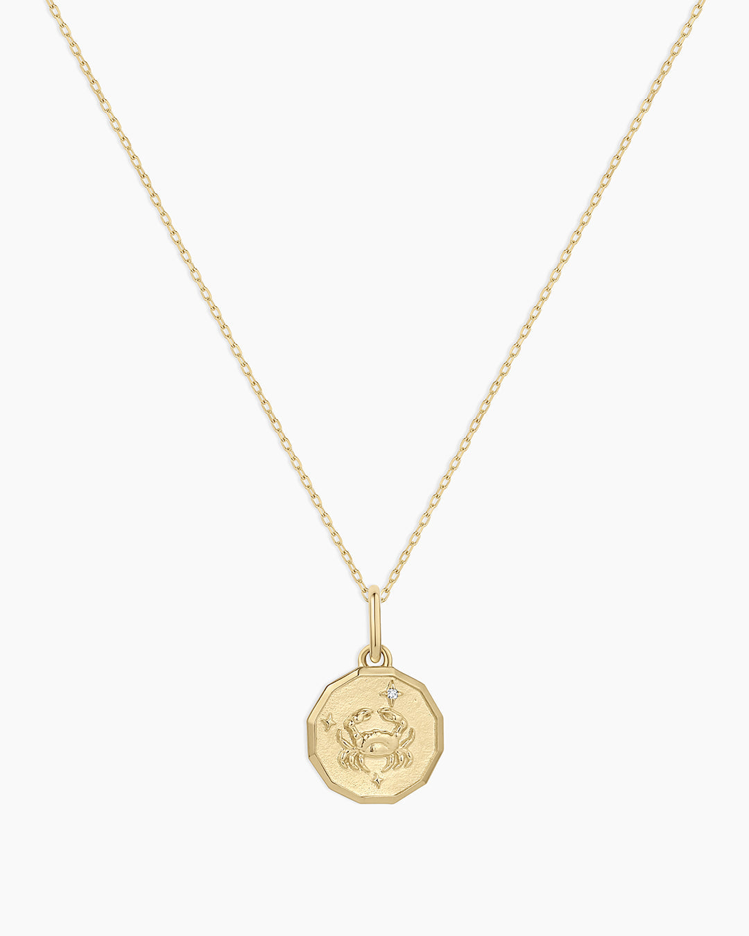 Diamond Zodiac Coin Charm Necklace || option::14K Solid Gold, Cancer