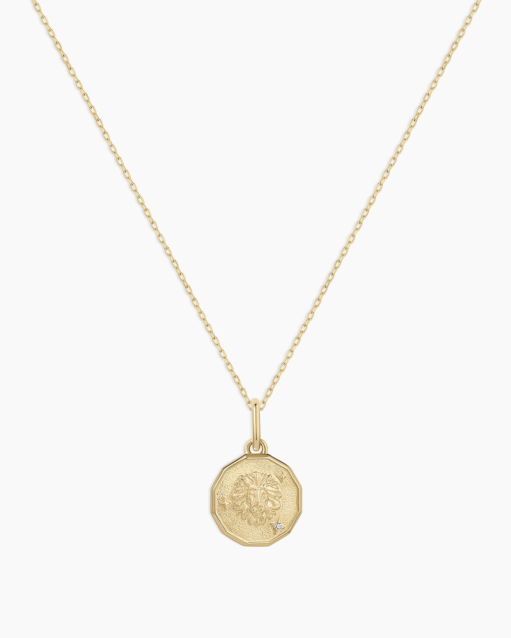 Diamond Zodiac Coin Charm Necklace || option::14K Solid Gold, Leo