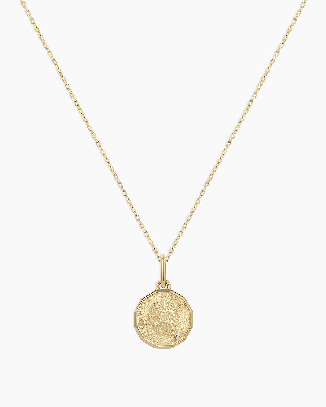Diamond Zodiac Coin Charm Necklace || option::14K Solid Gold, Leo
