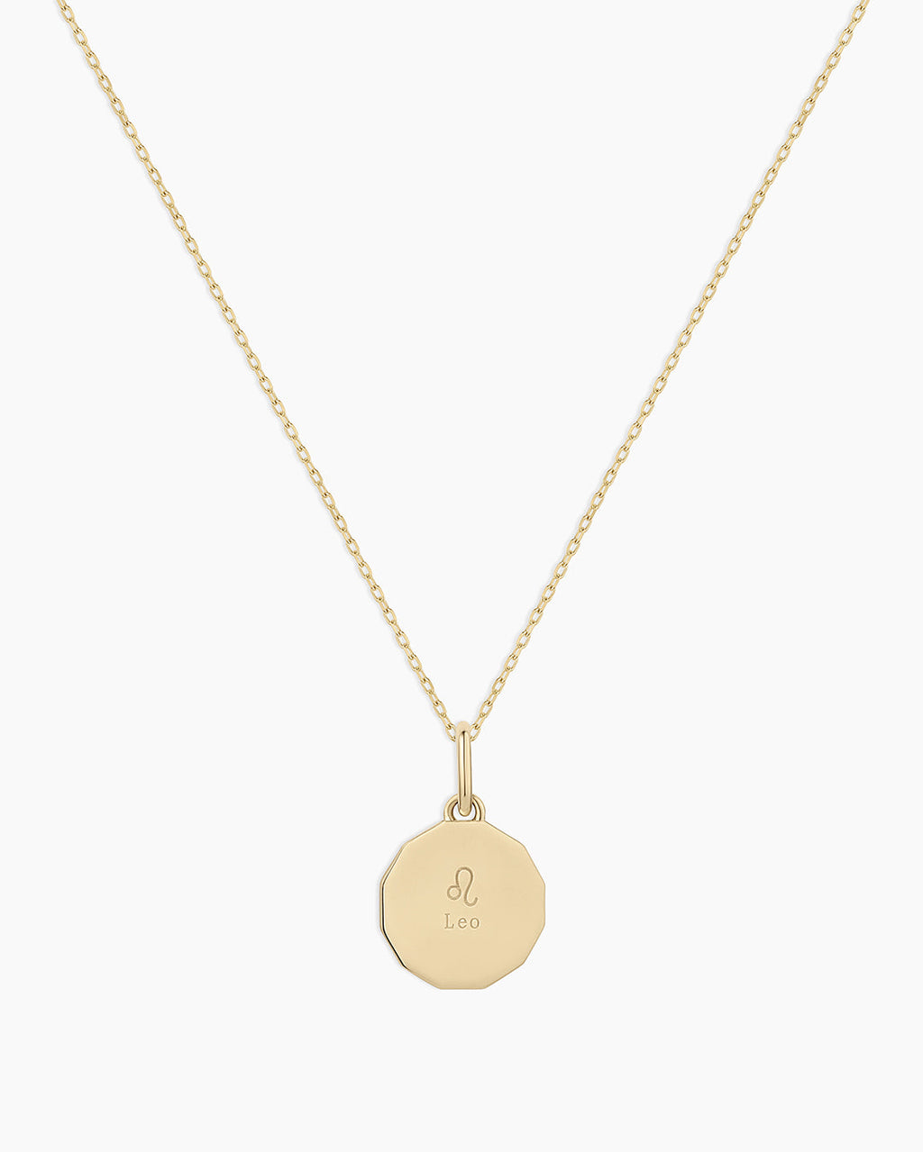 Diamond Zodiac Coin Charm Necklace || option::14K Solid Gold, Leo