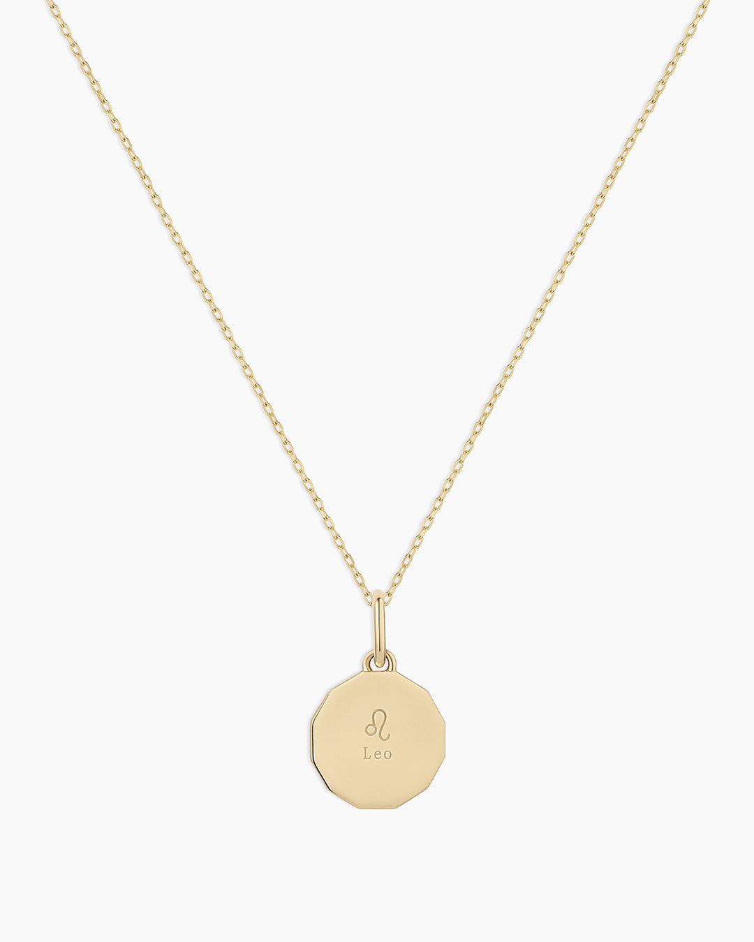 Diamond Zodiac Coin Charm Necklace || option::14K Solid Gold, Leo