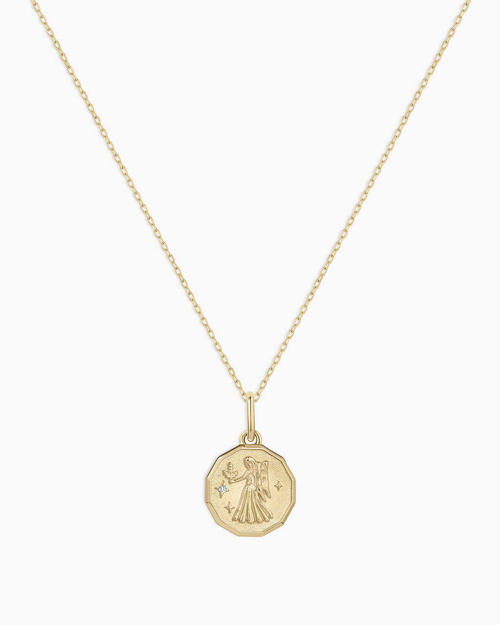 Diamond Zodiac Coin Charm Necklace || option::14K Solid Gold, Virgo