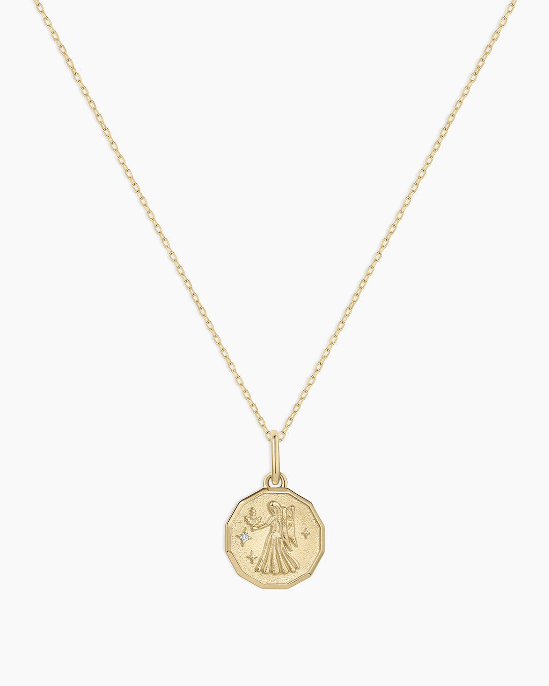Diamond Zodiac Coin Charm Necklace || option::14K Solid Gold, Virgo