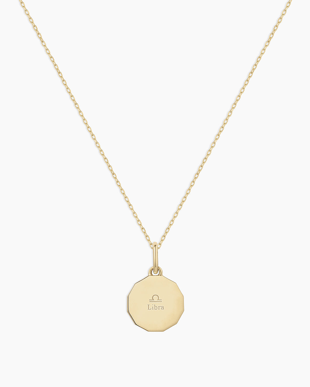 Diamond Zodiac Coin Charm Necklace || option::14K Solid Gold, Libra