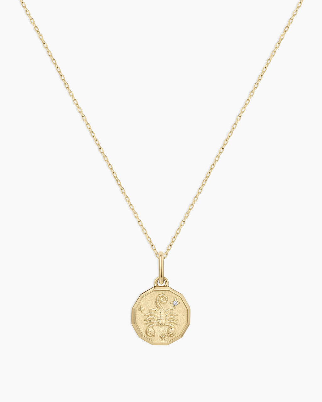 Diamond Zodiac Coin Charm Necklace || option::14K Solid Gold, Scorpio