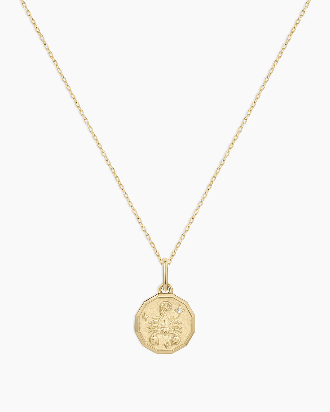 Diamond Zodiac Coin Charm Necklace || option::14K Solid Gold, Scorpio