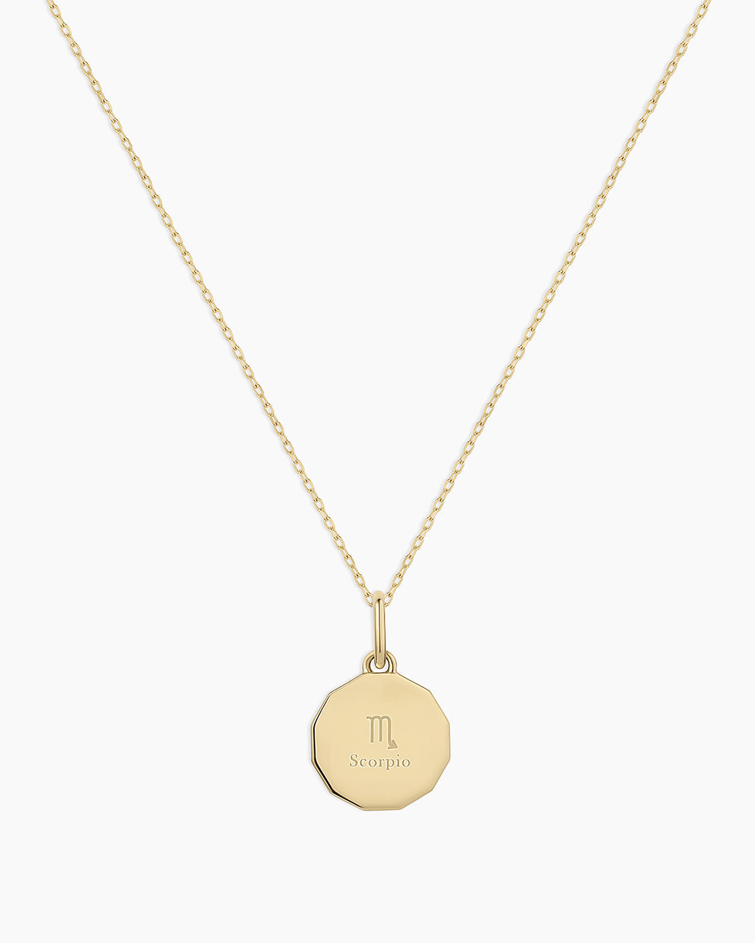 Diamond Zodiac Coin Charm Necklace || option::14K Solid Gold, Scorpio