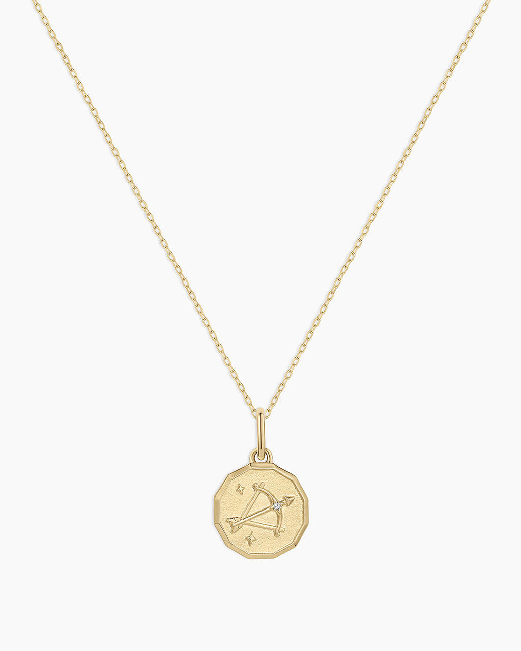 Diamond Zodiac Coin Charm Necklace || option::14K Solid Gold, Sagittarius