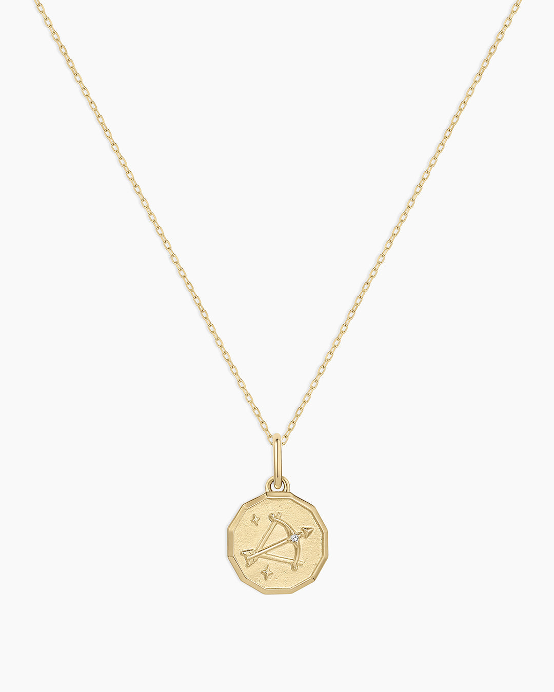 Diamond Zodiac Coin Charm Necklace || option::14K Solid Gold, Sagittarius