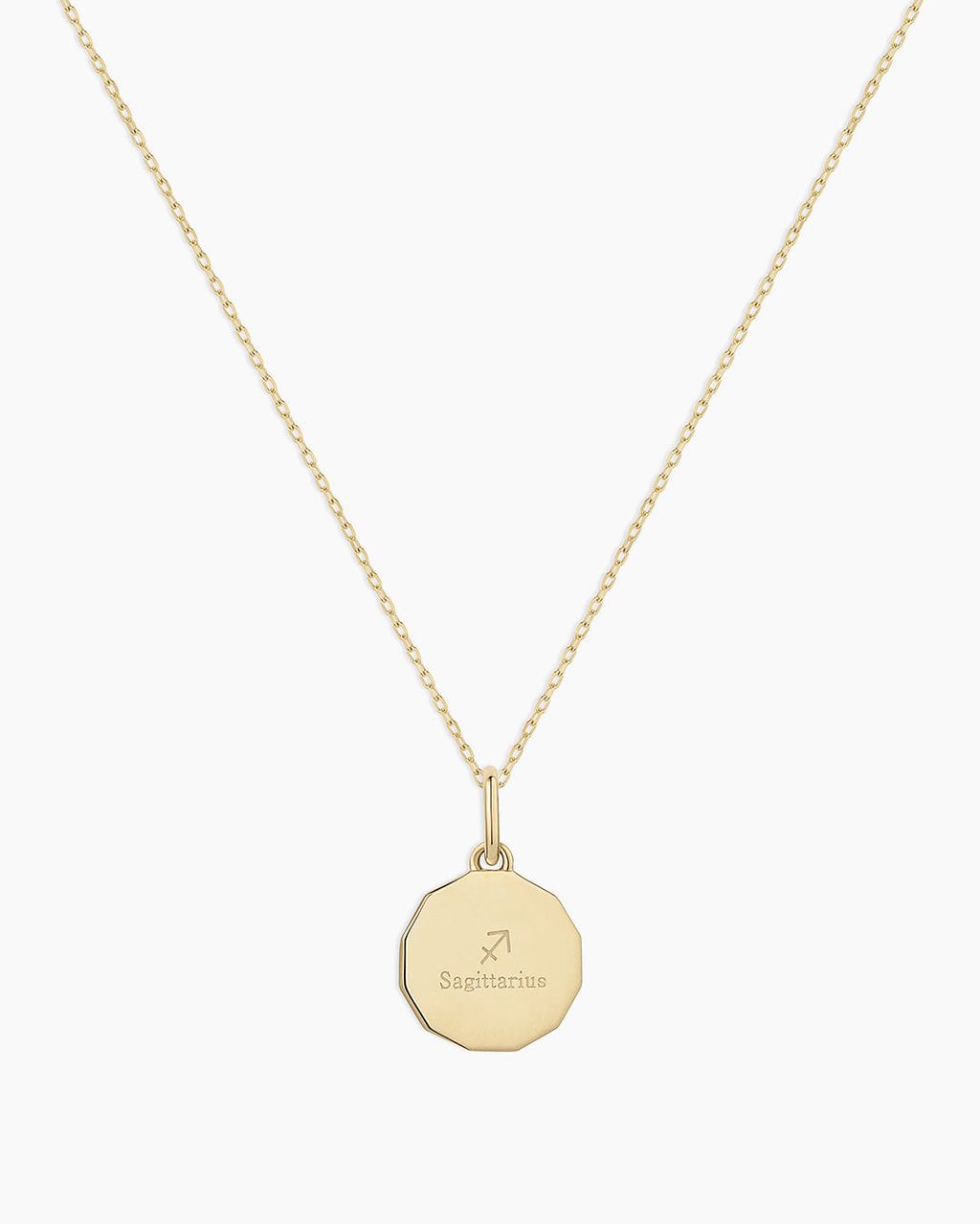 Diamond Zodiac Coin Charm Necklace || option::14K Solid Gold, Sagittarius