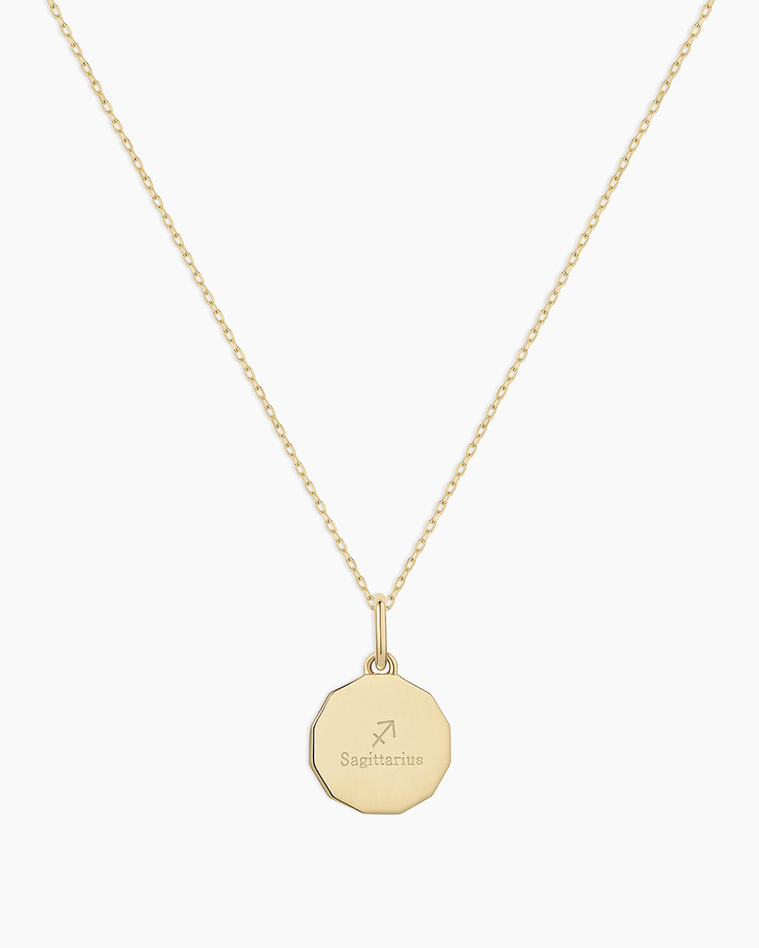 Diamond Zodiac Coin Charm Necklace || option::14K Solid Gold, Sagittarius
