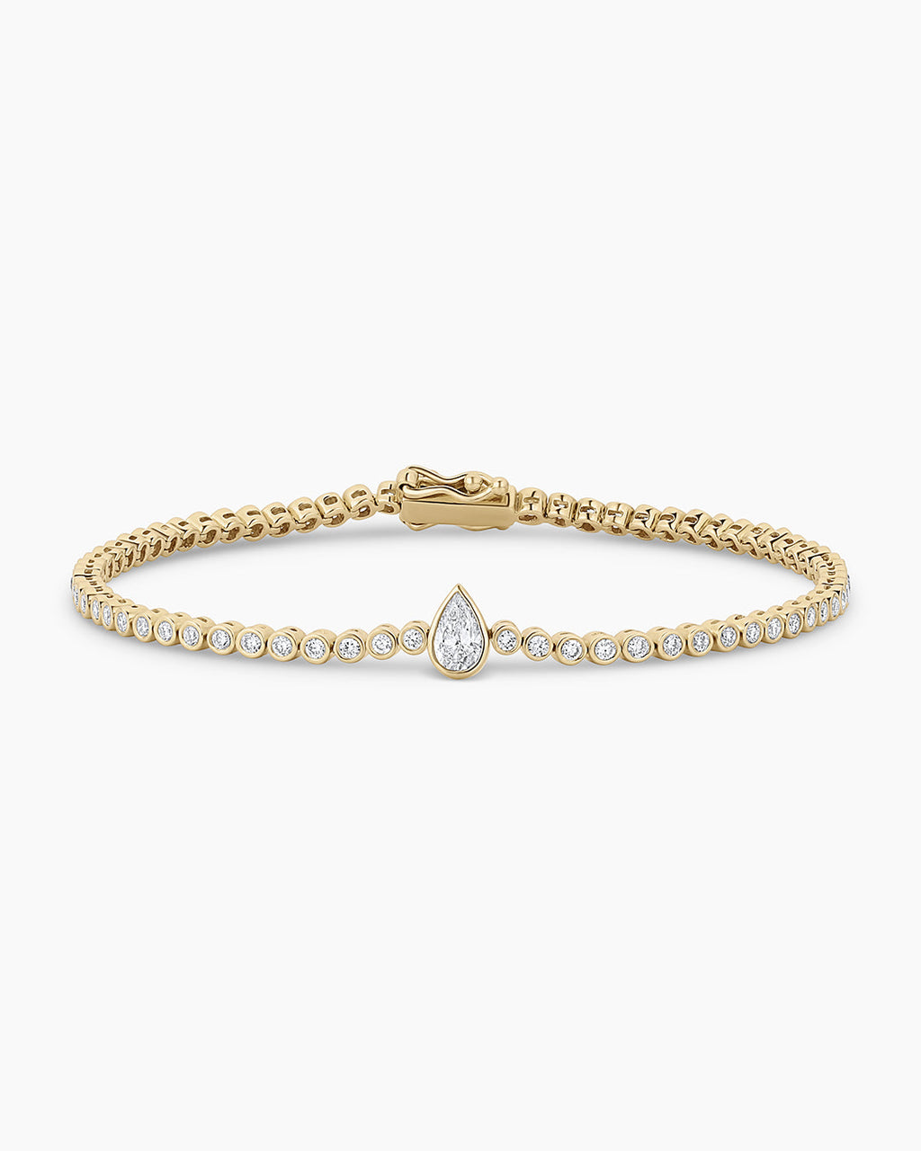 Lab Grown Diamond Pear Charm Tennis Bracelet || option::14K Solid Gold, 6 in.