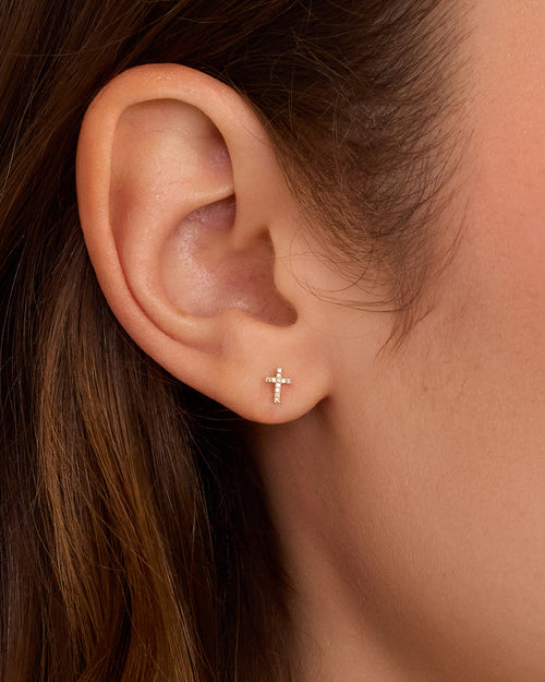 Diamond Cross Studs || option::14K Solid Gold