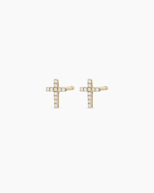 Diamond Cross Studs || option::14K Solid Gold