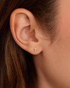 Diamond Cross Studs || option::14K Solid Gold