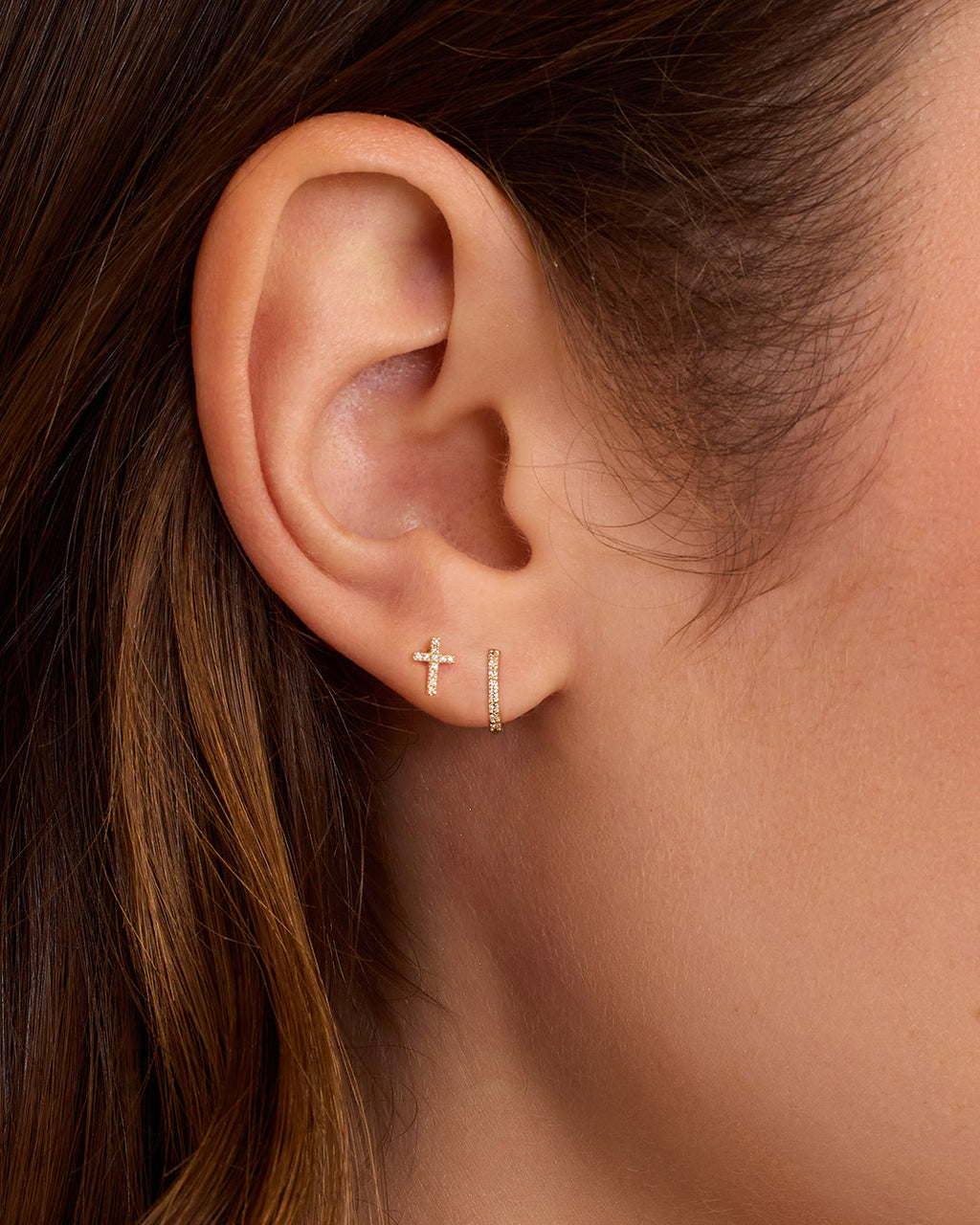 Diamond Cross Studs || option::14K Solid Gold || set::diamond-cross-studs-stl