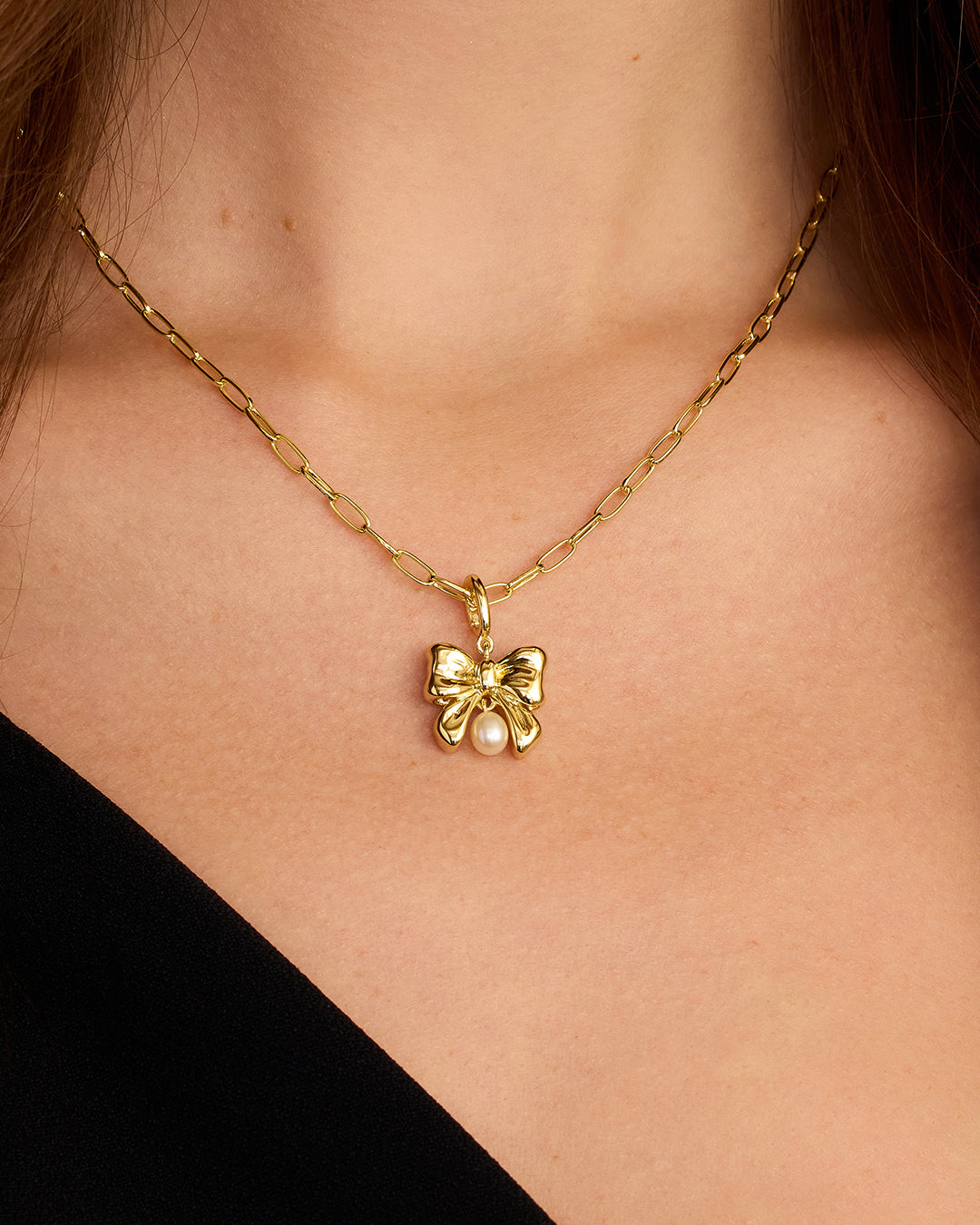 Bow Pearl Parker Charm || option::18K Gold Plated