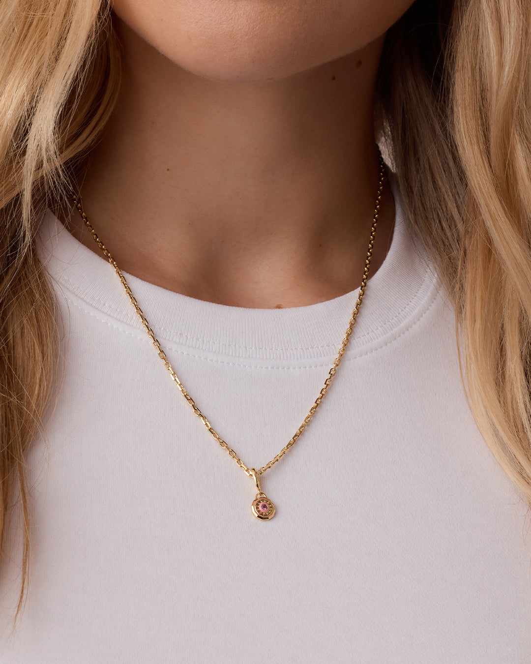 Birthstone Parker Charm || option::18K Gold Plated, Pink Tourmaline - October