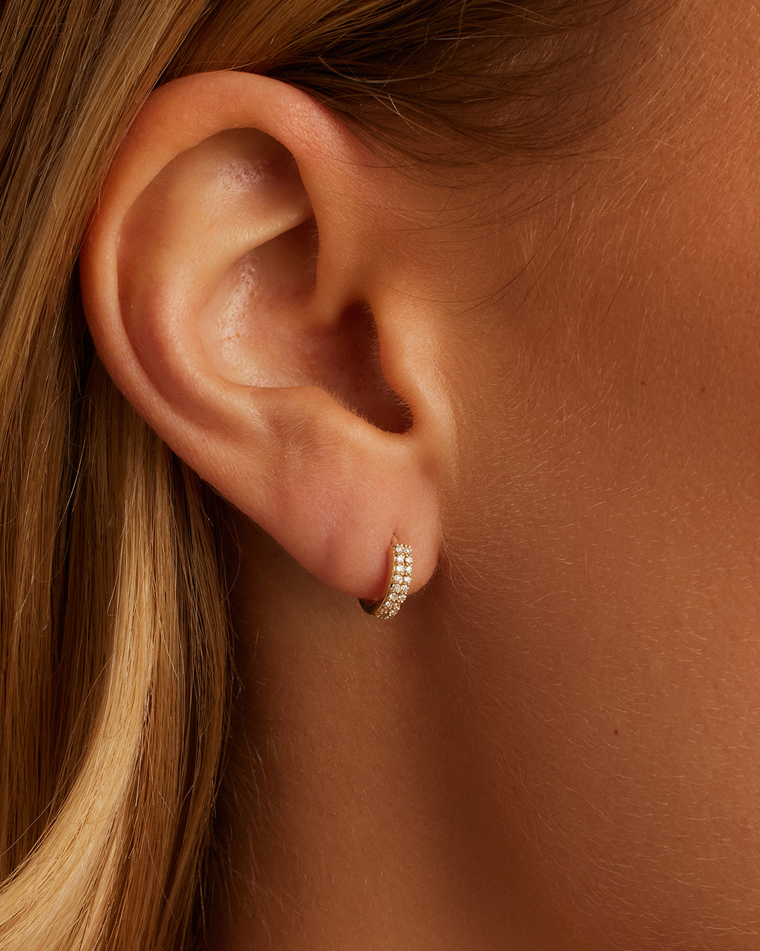 Diamond Double Down Huggies || option::14K Solid Gold, 9mm