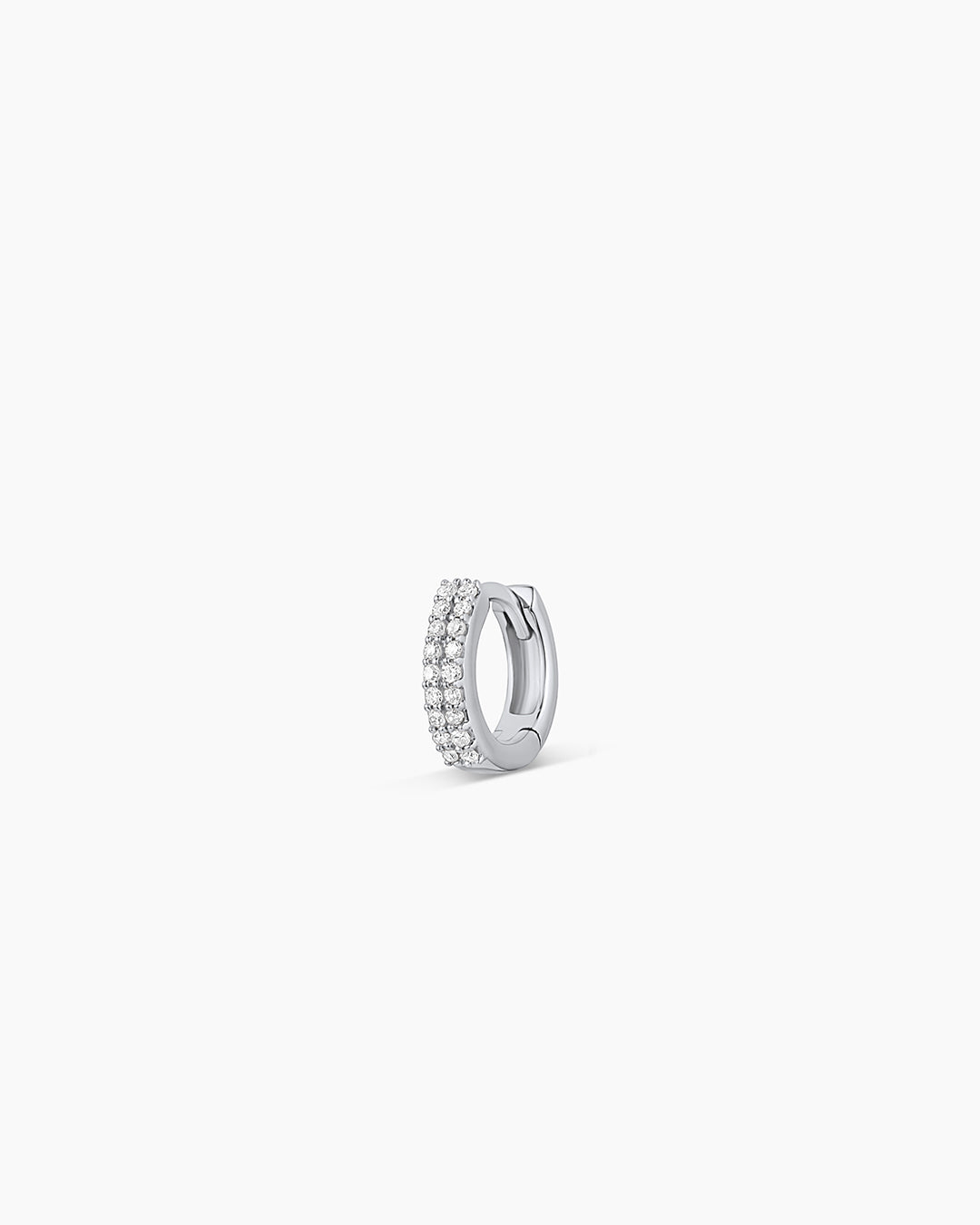 Diamond Double Down Single Huggie || option::14K Solid White Gold, 9mm
