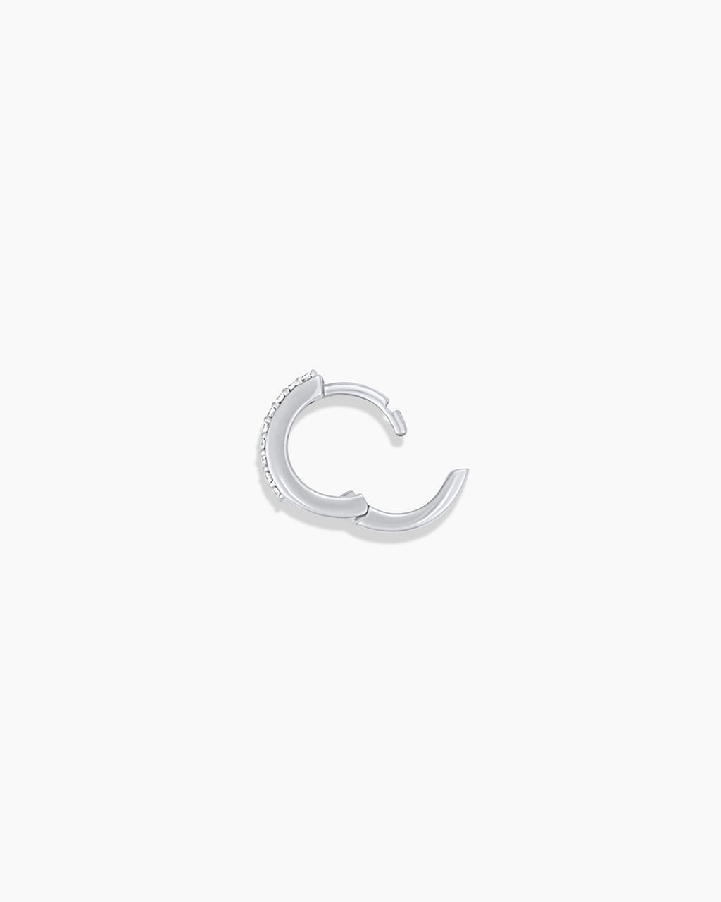 Diamond Double Down Single Huggie || option::14K Solid White Gold, 9mm
