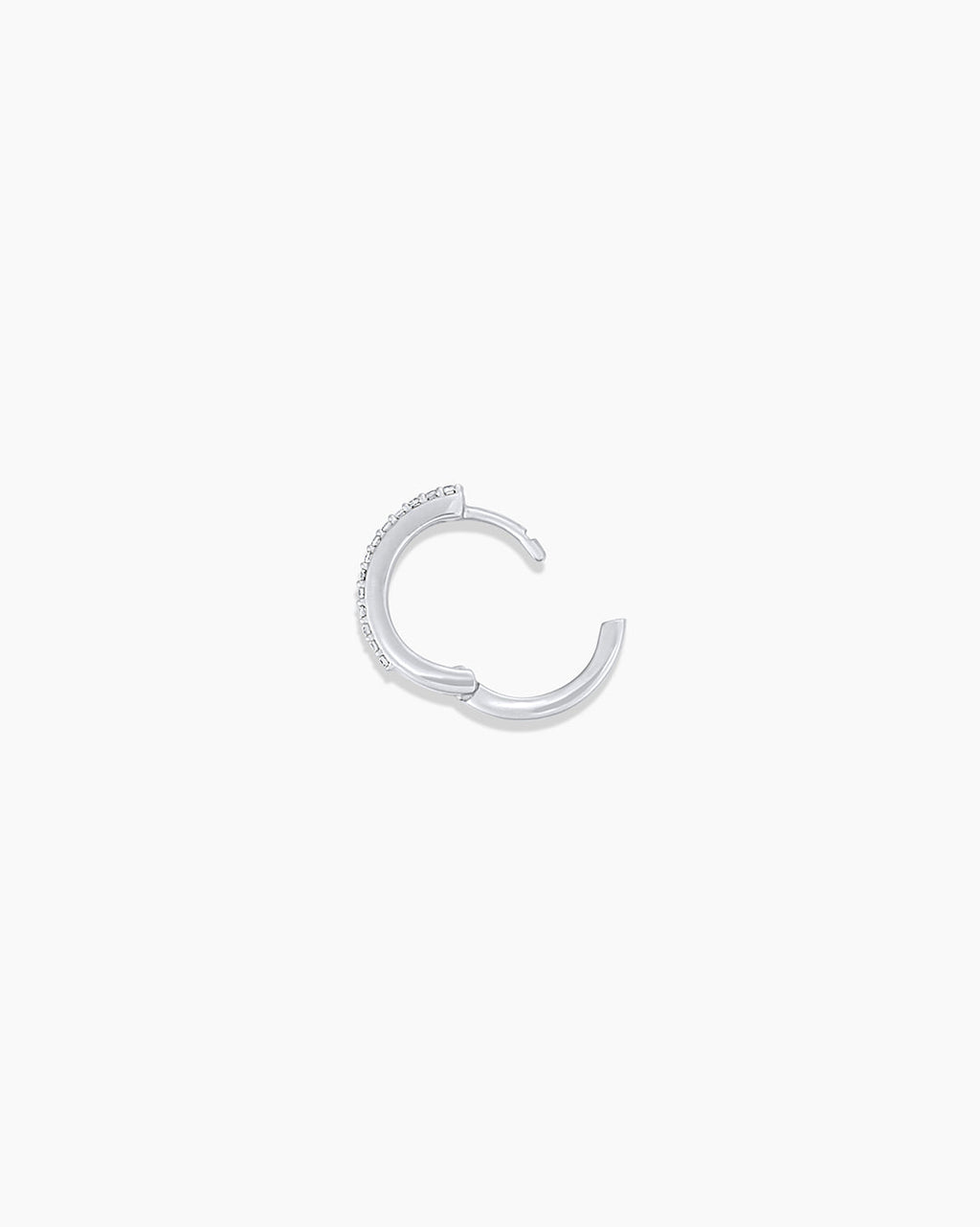 Diamond Double Down Single Huggie || option::14K Solid White Gold, 11mm