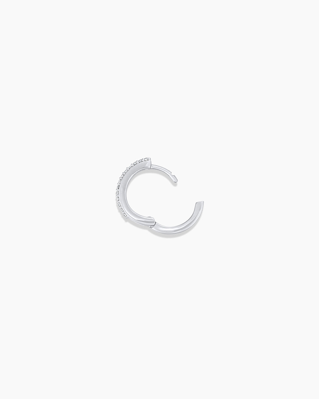 Diamond Double Down Single Huggie || option::14K Solid White Gold, 11mm