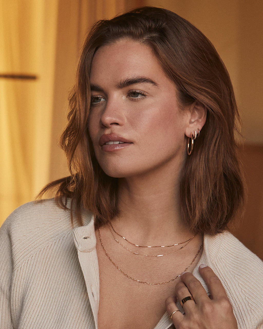 Diamond Double Down Huggies || option::14K Solid Gold, 11mm || set::diamond-tatum-necklace
