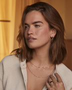 Diamond Double Down Huggies || option::14K Solid Gold, 11mm || set::diamond-tatum-necklace