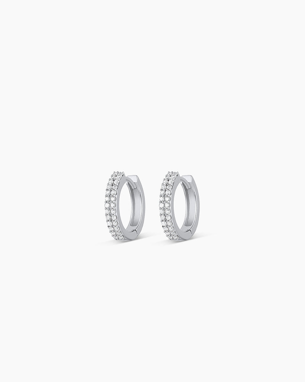 Diamond Double Down Huggies || option::14K Solid White Gold, 11mm