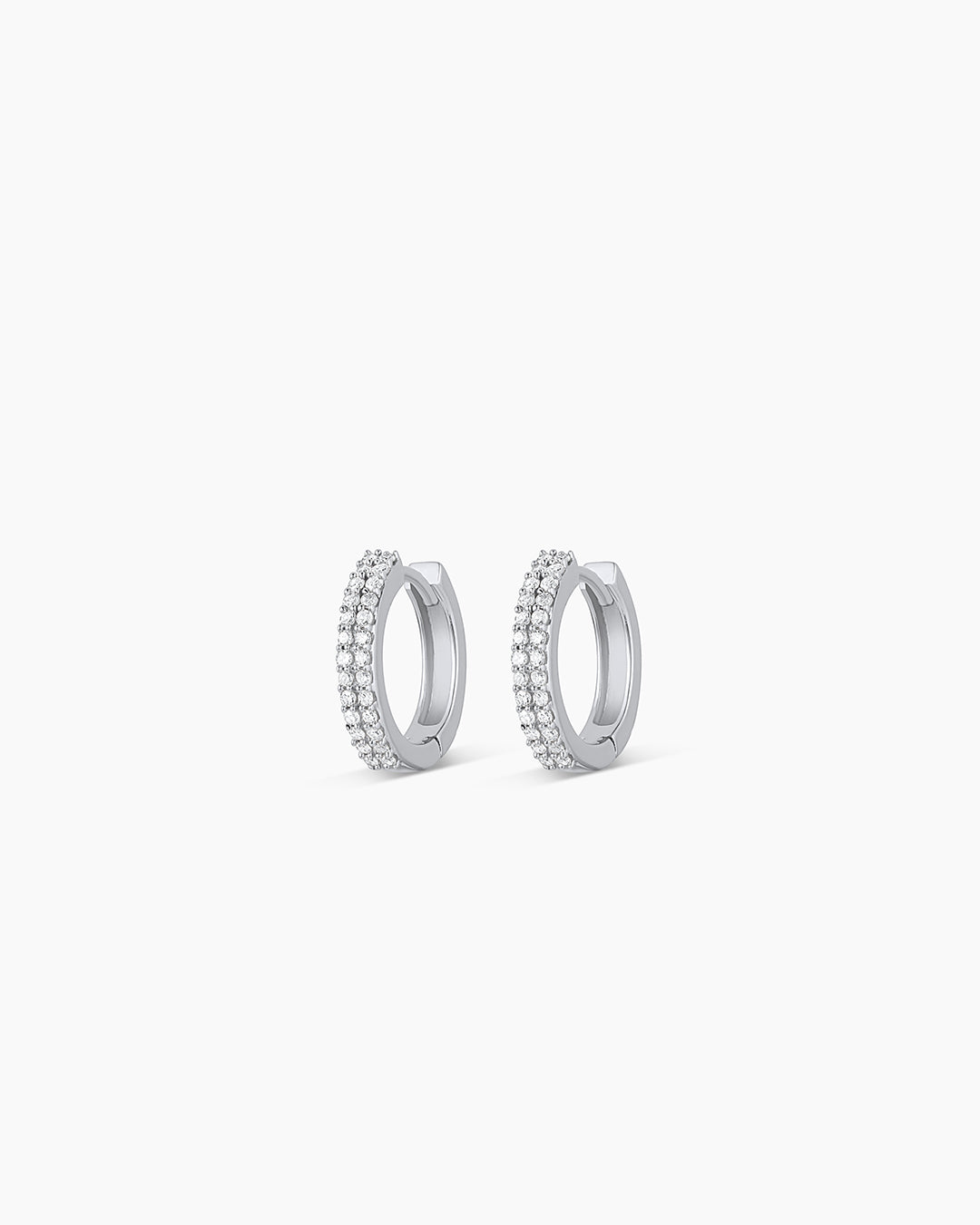Diamond Double Down Huggies || option::14K Solid White Gold, 11mm