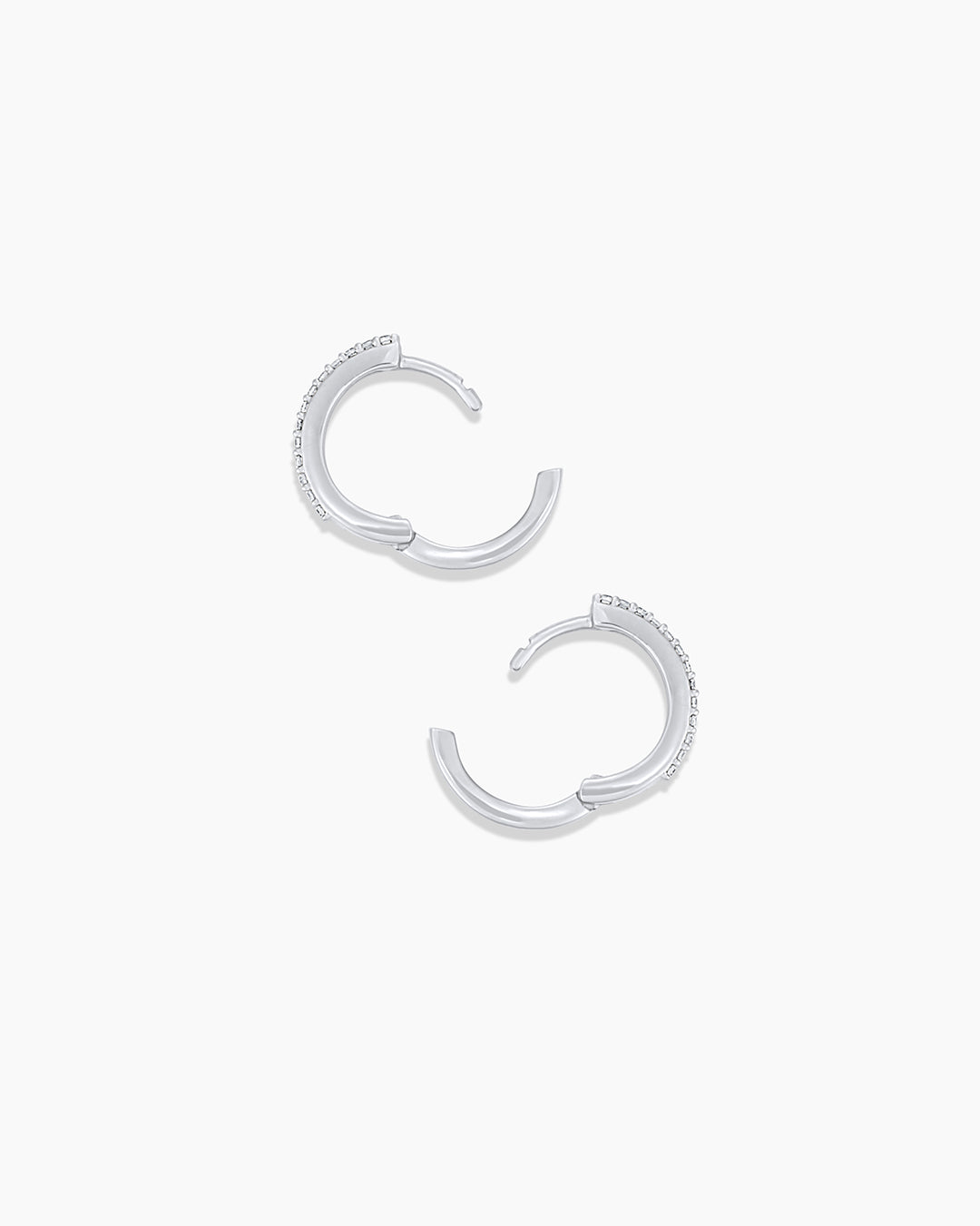 Diamond Double Down Huggies || option::14K Solid White Gold, 11mm