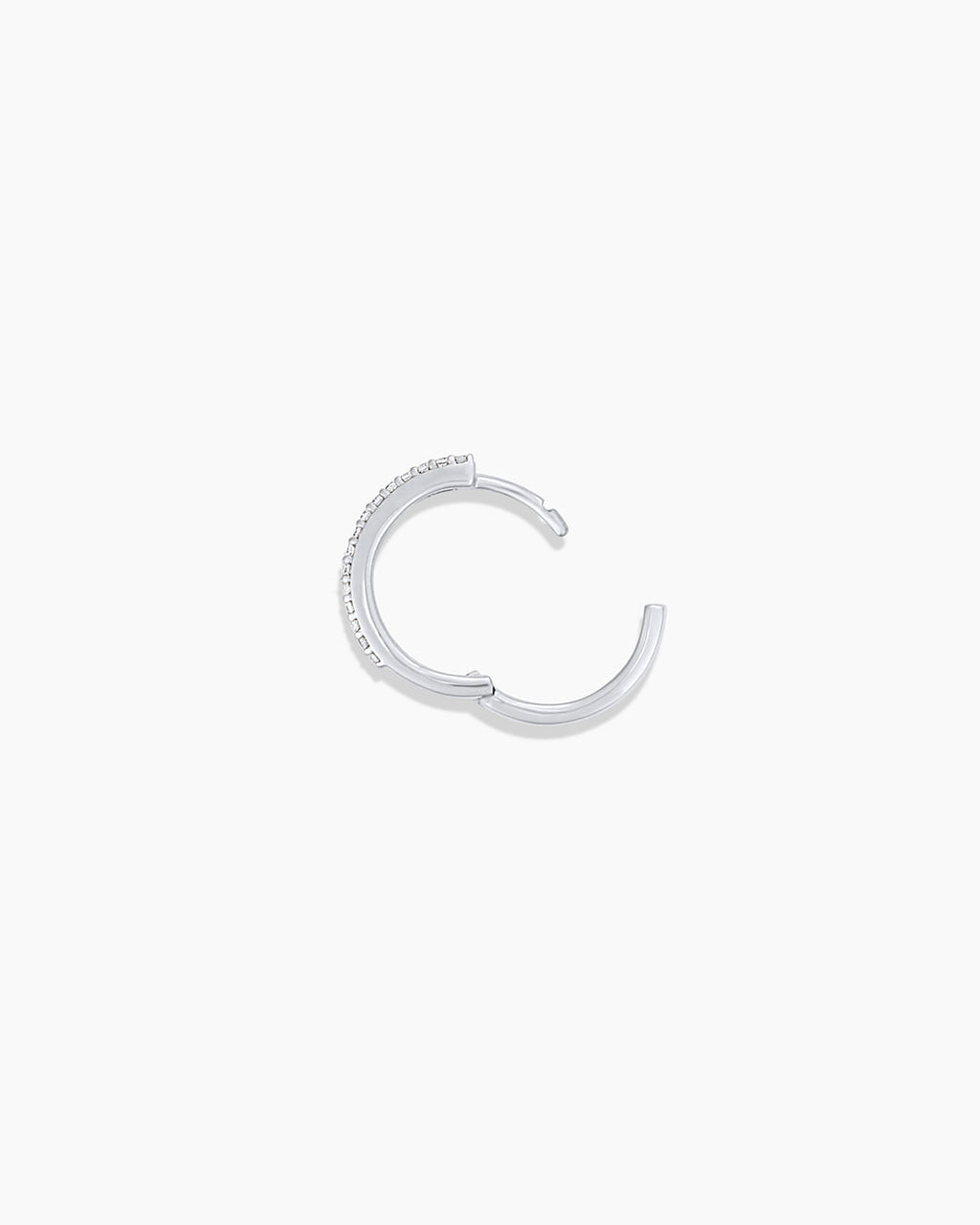 Diamond Double Down Single Huggie || option::14K Solid White Gold, 13mm