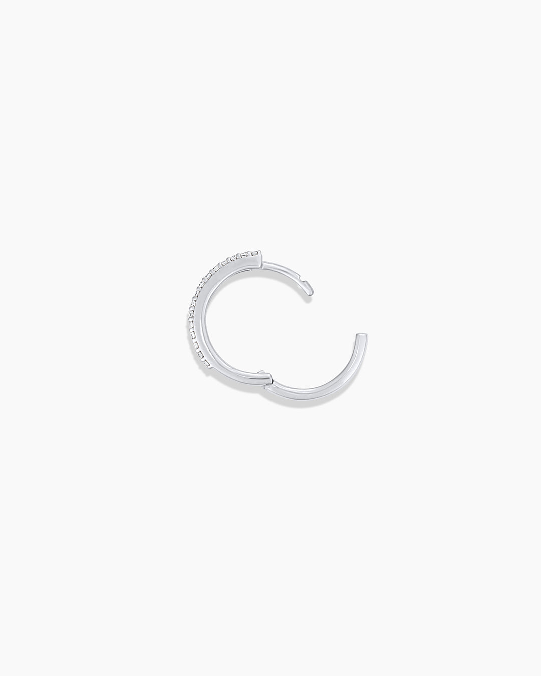 Diamond Double Down Single Huggie || option::14K Solid White Gold, 13mm