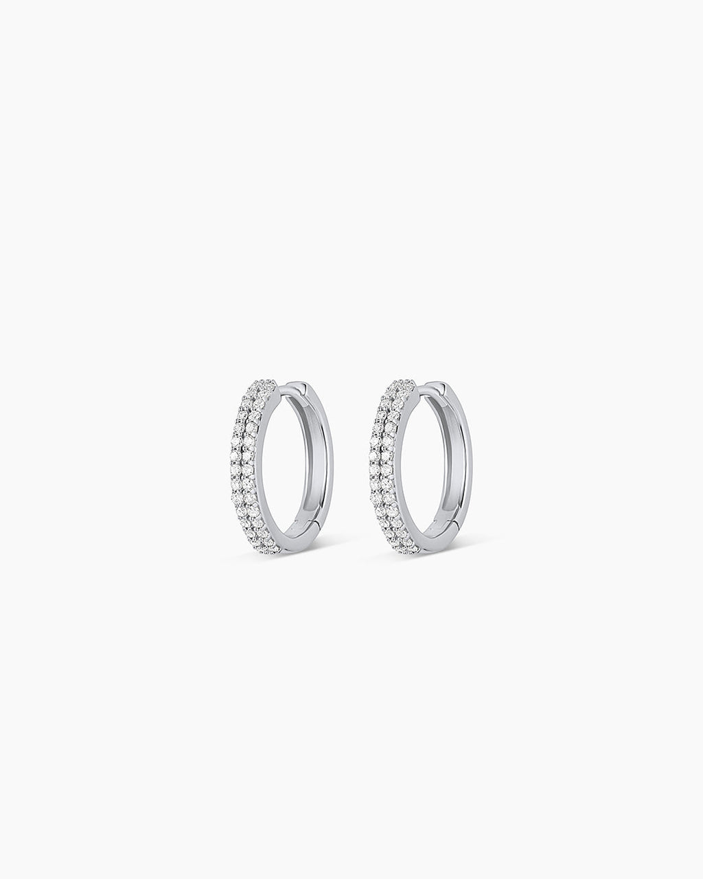Diamond Double Down Huggies || option::14K Solid White Gold, 13mm