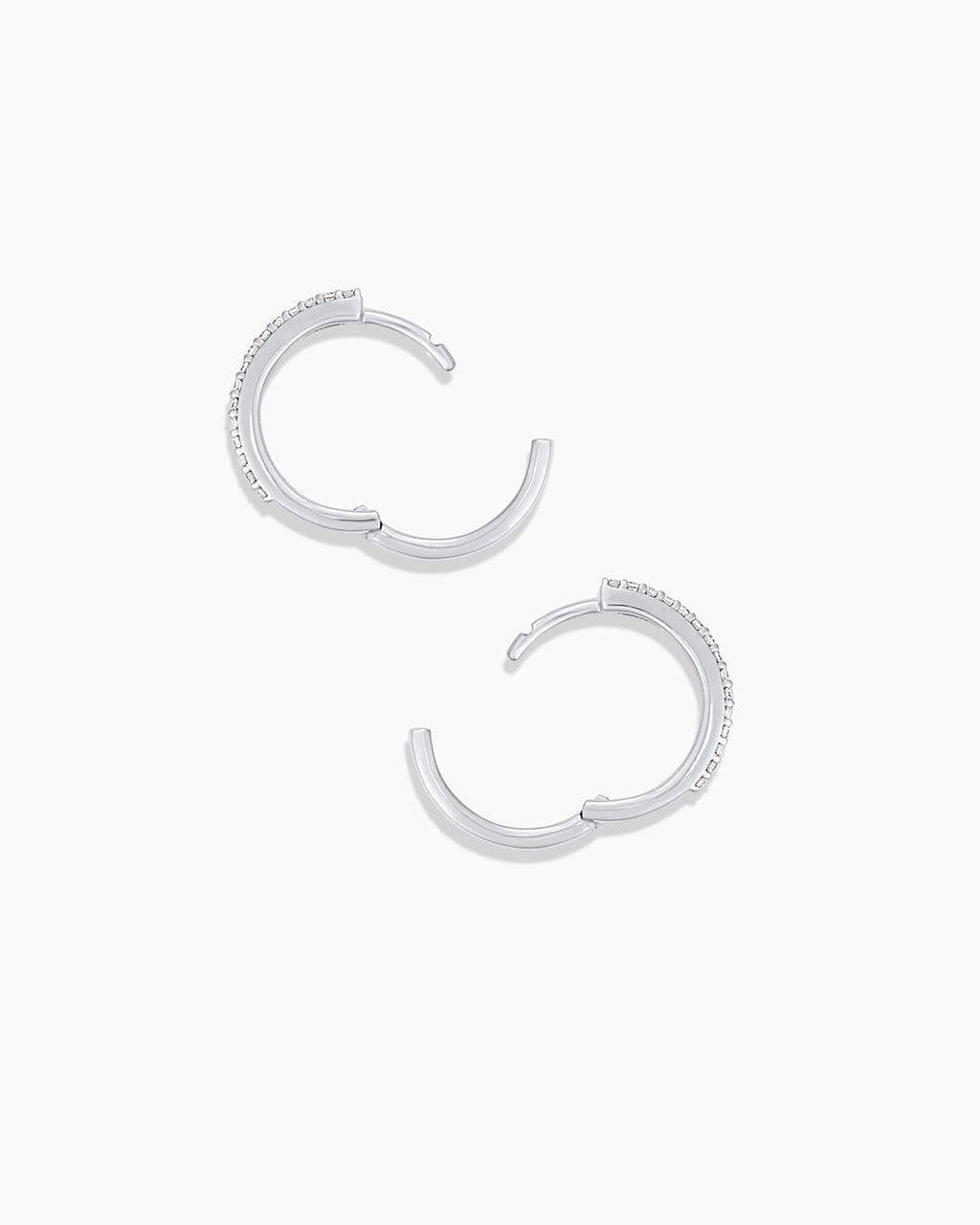 Diamond Double Down Huggies || option::14K Solid White Gold, 13mm