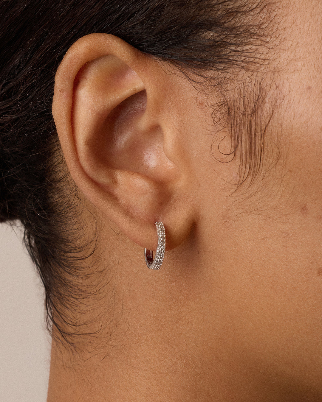 Diamond Double Down Huggies || option::14K Solid White Gold, 13mm