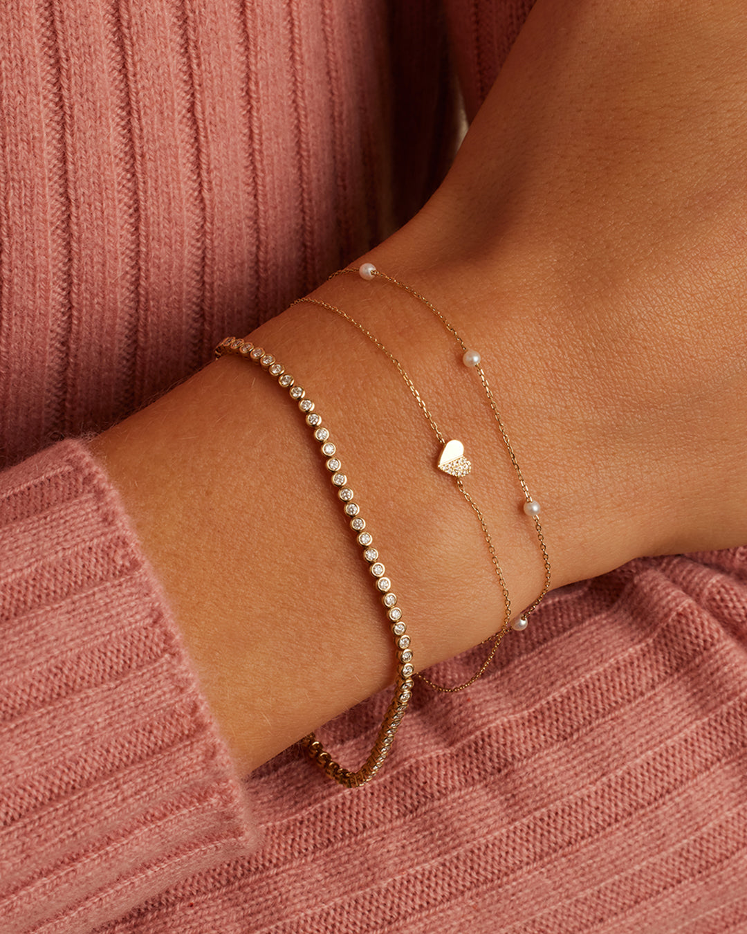 Diamond Bond Bracelet Set || option::14K Solid Gold, Set || set::diamond-bond-bracelet-stl