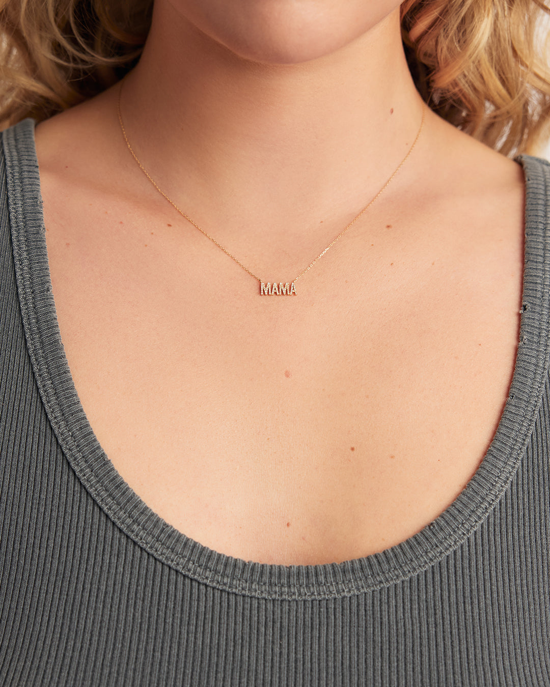 Diamond Pavé Mama Necklace || option::14K Solid Gold